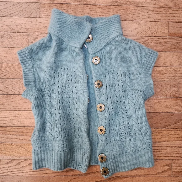 Women's Teal Button Up Woolen Angora Sweater w/ Pockets By Free People sz. Small - Picture 8 of 16